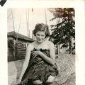Belva Nelson in front of Point Cabin 1930s