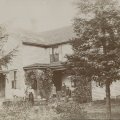 Lydias house in Fairfield, IL. Pictured are Wm and Ida, Lydia and Mila Hutchinson and Tommy the horse.