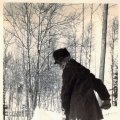 John Nelson shoveling snow - Crane Lake