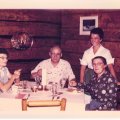 Goldie, John and Millie in Nelsons dining room - 1957