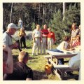 Middle L to R John Nelson, Governor Karl Rolvaag and Millie Nelson - Voyageur Day 1968
