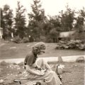 Belva Nelson on wheelbarrow