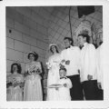 Uncle Ed and Aunt Lou  Lou next to Auntie El Uncle Ed next to Les Tommy holding pillow and the wedding ring